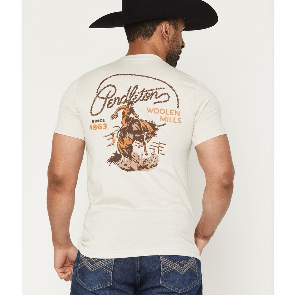 Pendleton Woolen Mills Graphic T-Shirt XL Cream Western Cowboy